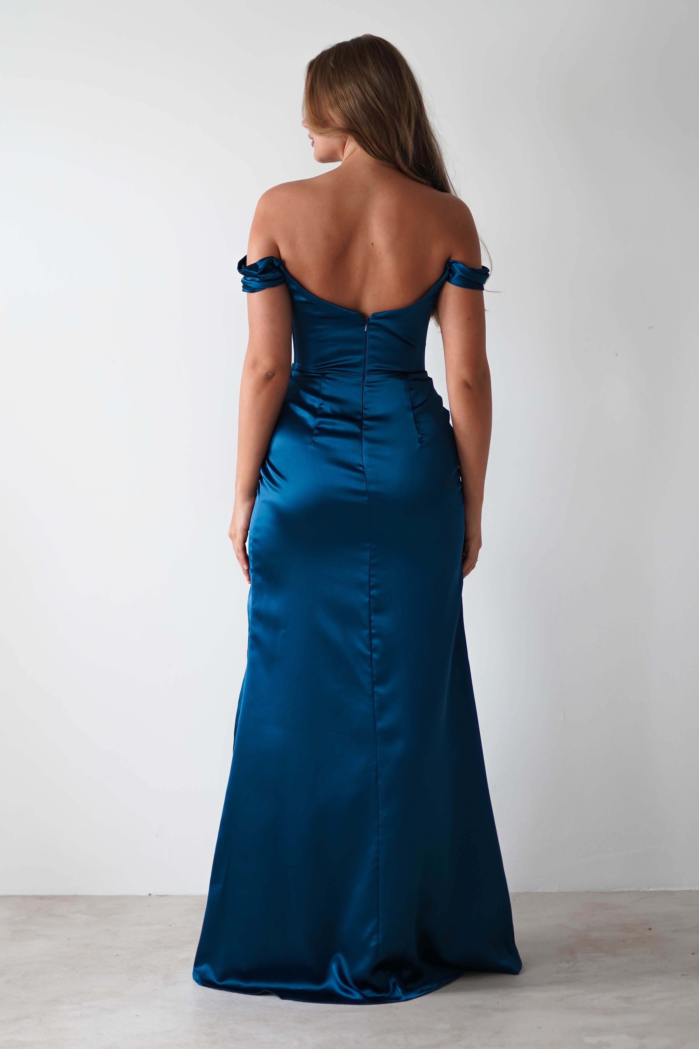 Dionne Soft Coset Maxi Gown | French Navy | Debs & Prom | Formal Gown | Oh Hello Clothing