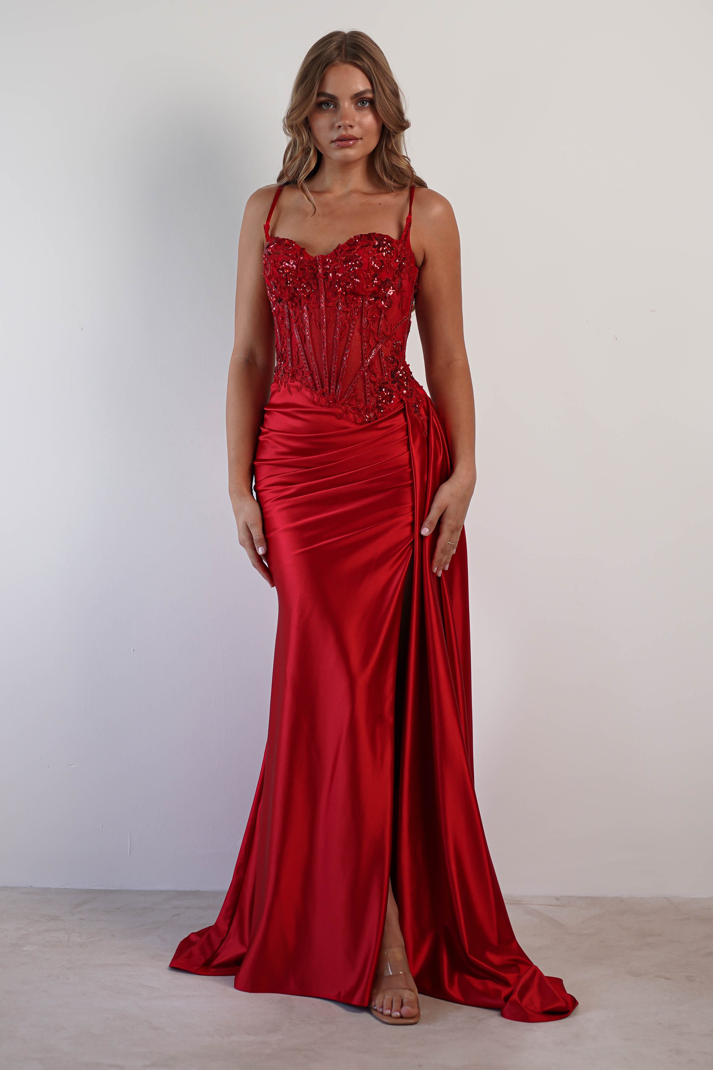 Diva Embellished Corset Gown | Red | Debs & Prom | Formal Gown | Oh Hello Clothing