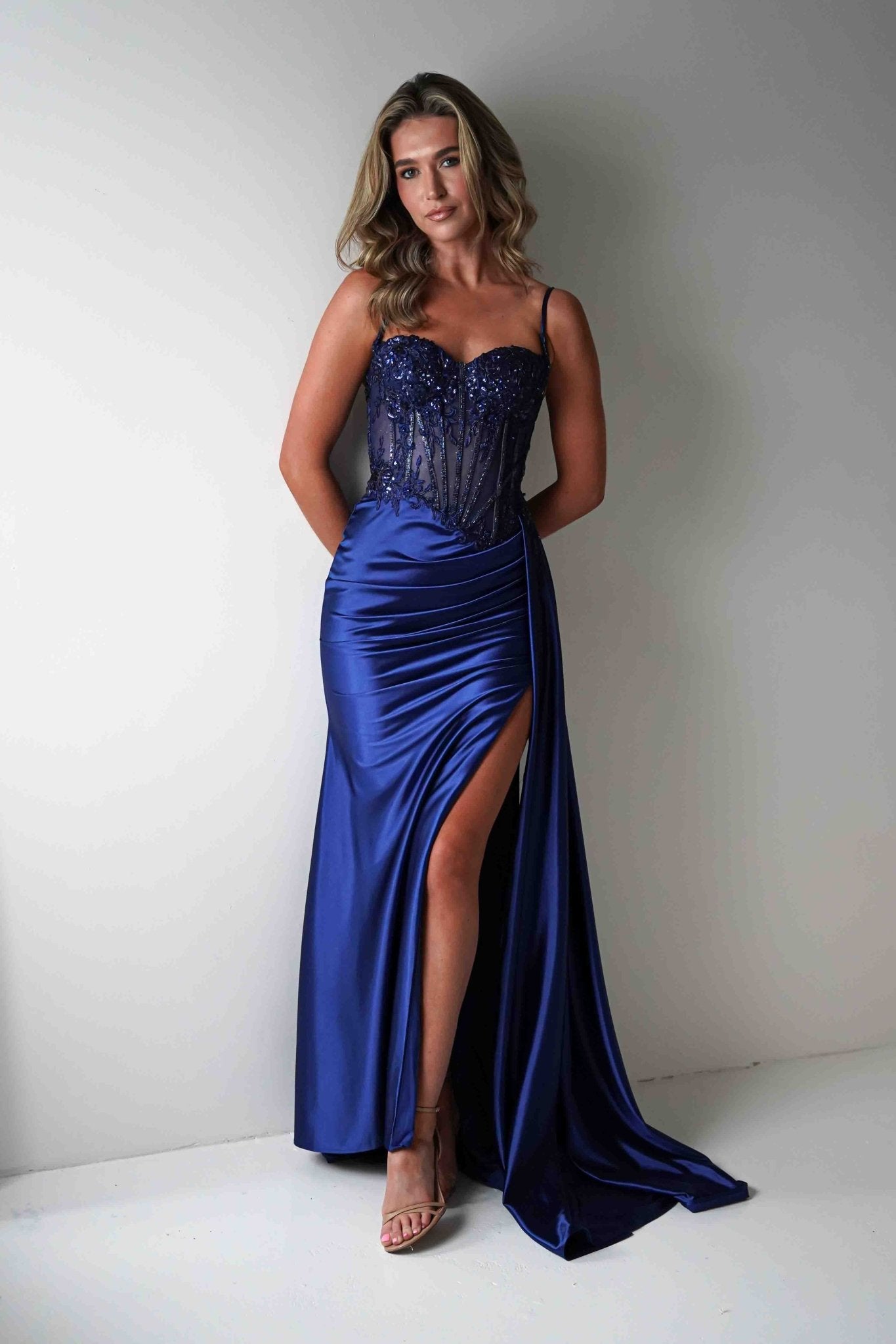 Diva Embellished Corset Gown | Royal Navy | Debs & Prom | Formal Gown | Oh Hello Clothing