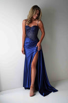 Diva Embellished Corset Gown | Royal Navy | Debs & Prom | Formal Gown | Oh Hello Clothing
