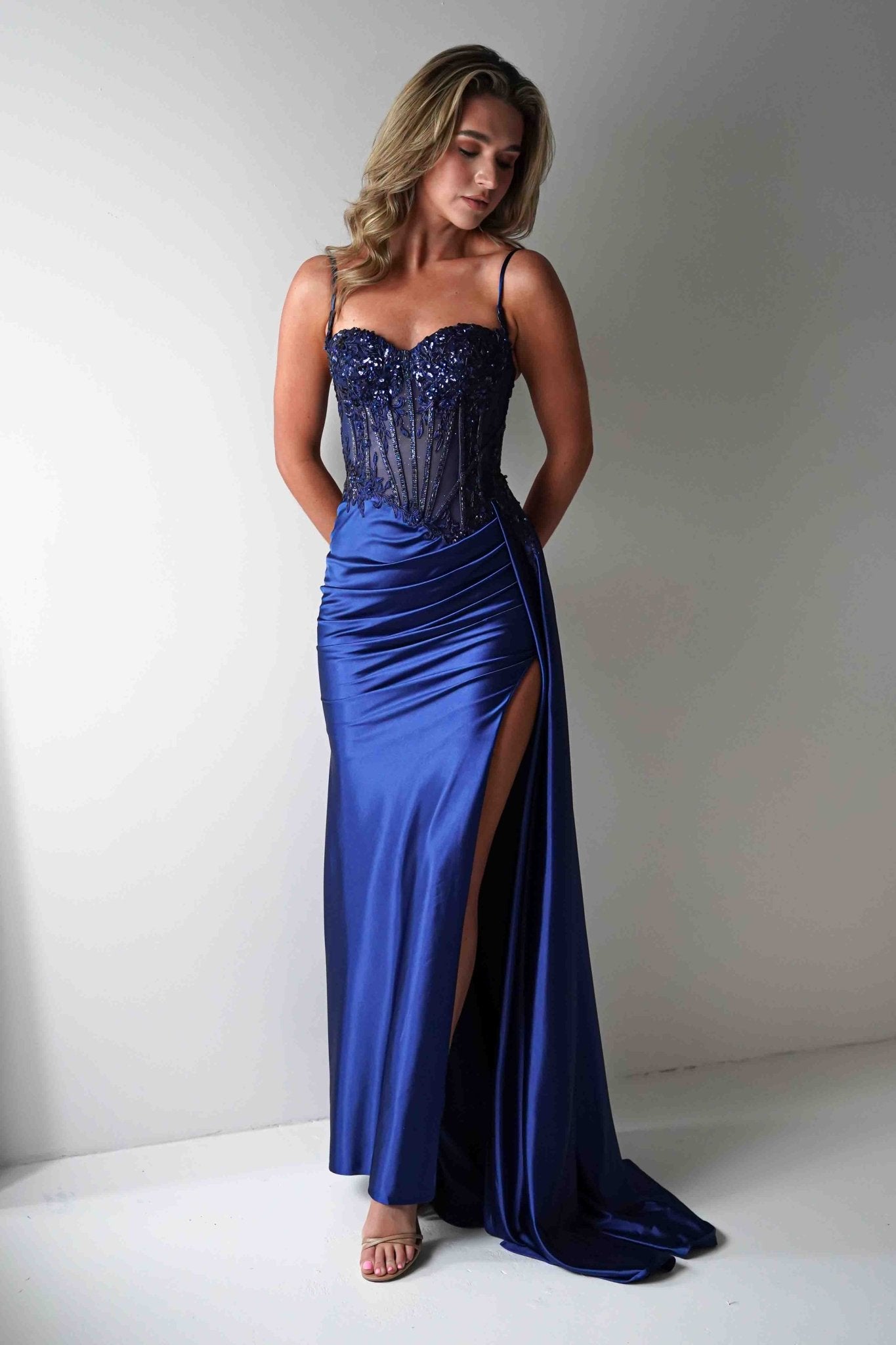 Diva Embellished Corset Gown | Royal Navy | Debs & Prom | Formal Gown | Oh Hello Clothing