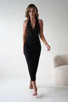 Dobrev Pearl Detail Bodycon Midi Dress | Black | Black Tie Dress | Graduation | Oh Hello Clothing