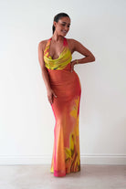 Oh Hello Clothing Women > Clothing > Dresses Doja Abstract Print Halterneck Maxi Dress | Sunset