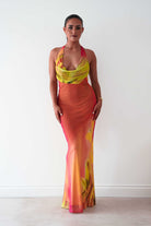 Oh Hello Clothing Women > Clothing > Dresses Doja Abstract Print Halterneck Maxi Dress | Sunset