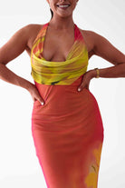 Oh Hello Clothing Women > Clothing > Dresses Doja Abstract Print Halterneck Maxi Dress | Sunset