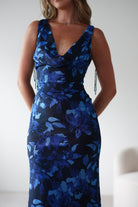 Donatella Mesh Floral Maxi Dress Blue Print | Wedding Guest Dress | Maxi | Mesh | Oh Hello Clothing