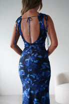 Donatella Mesh Floral Maxi Dress Blue Print | Wedding Guest Dress | Maxi | Mesh | Oh Hello Clothing