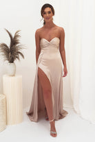 Krysta Soft Satin Long Strapless Gown | Champagne | Debs & Prom | Formal Gown | Oh Hello Clothing