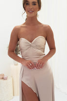 Krysta Soft Satin Long Strapless Gown | Champagne | Debs & Prom | Formal Gown | Oh Hello Clothing