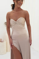 Krysta Soft Satin Long Strapless Gown | Champagne | Debs & Prom | Formal Gown | Oh Hello Clothing