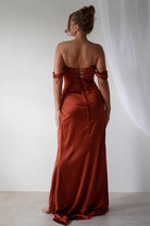 Beth Draped Silky Satin Gown | Rust | Debs & Prom | Formal Gown | Oh Hello Clothing