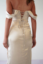 Beth Draped Silky Satin Gown | Champagne | Debs & Prom | Formal Gown | Oh Hello Clothing