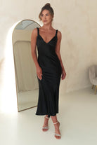 Bethanie Soft Satin Maxi Dress | Black | Oh Hello Clothing