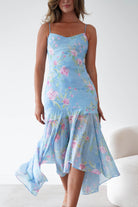 Oh Hello Clothing Women > Clothing > Dresses * DONE Calix Floral Asymmetric Midi Dress | Blue