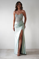 Caspian Embellished Bodycon Gown | Light Green | Debs & Prom | Formal Gown | Oh Hello Clothing