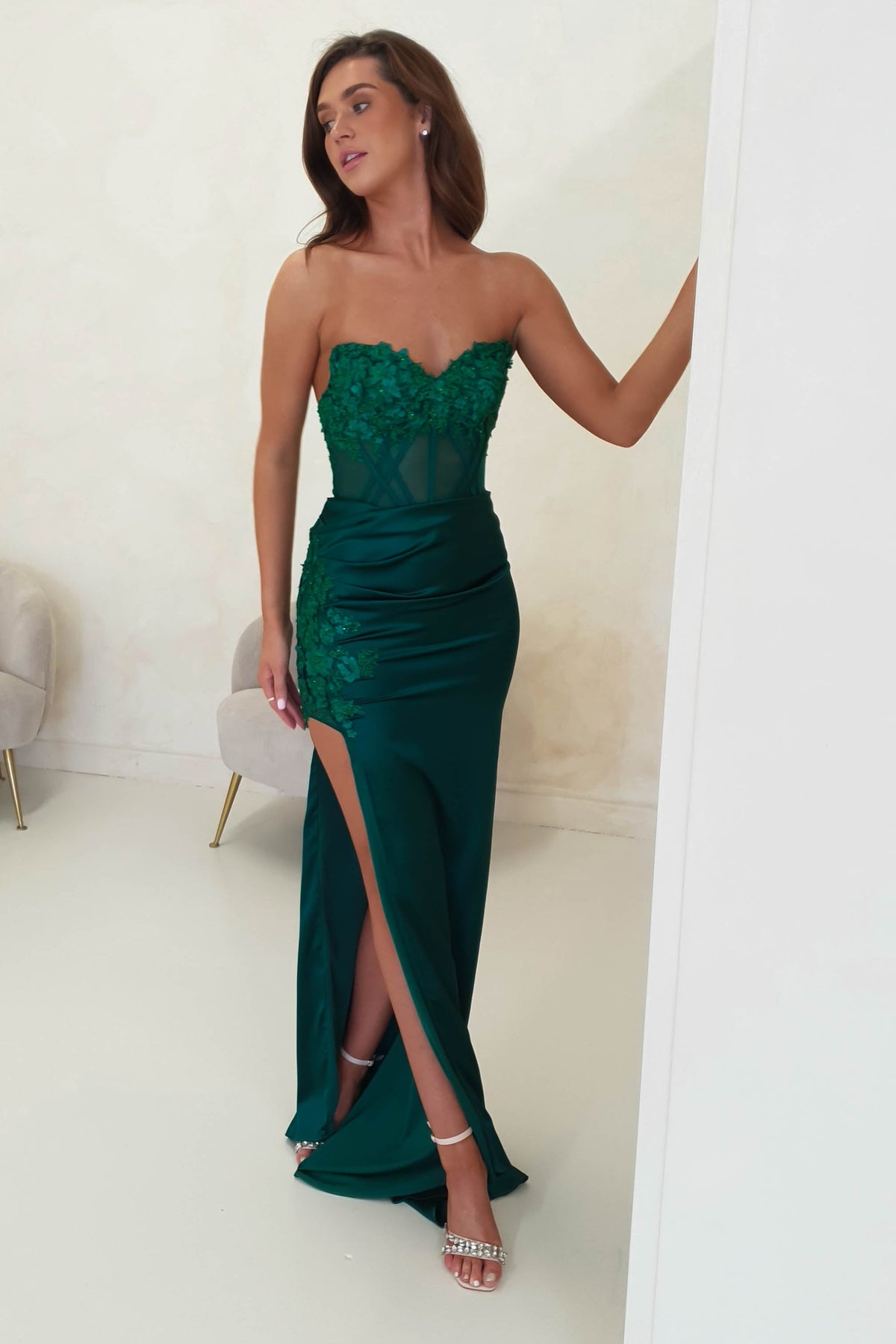Madonna Strapless Corset Gown | Emerald Green | Oh Hello Clothing