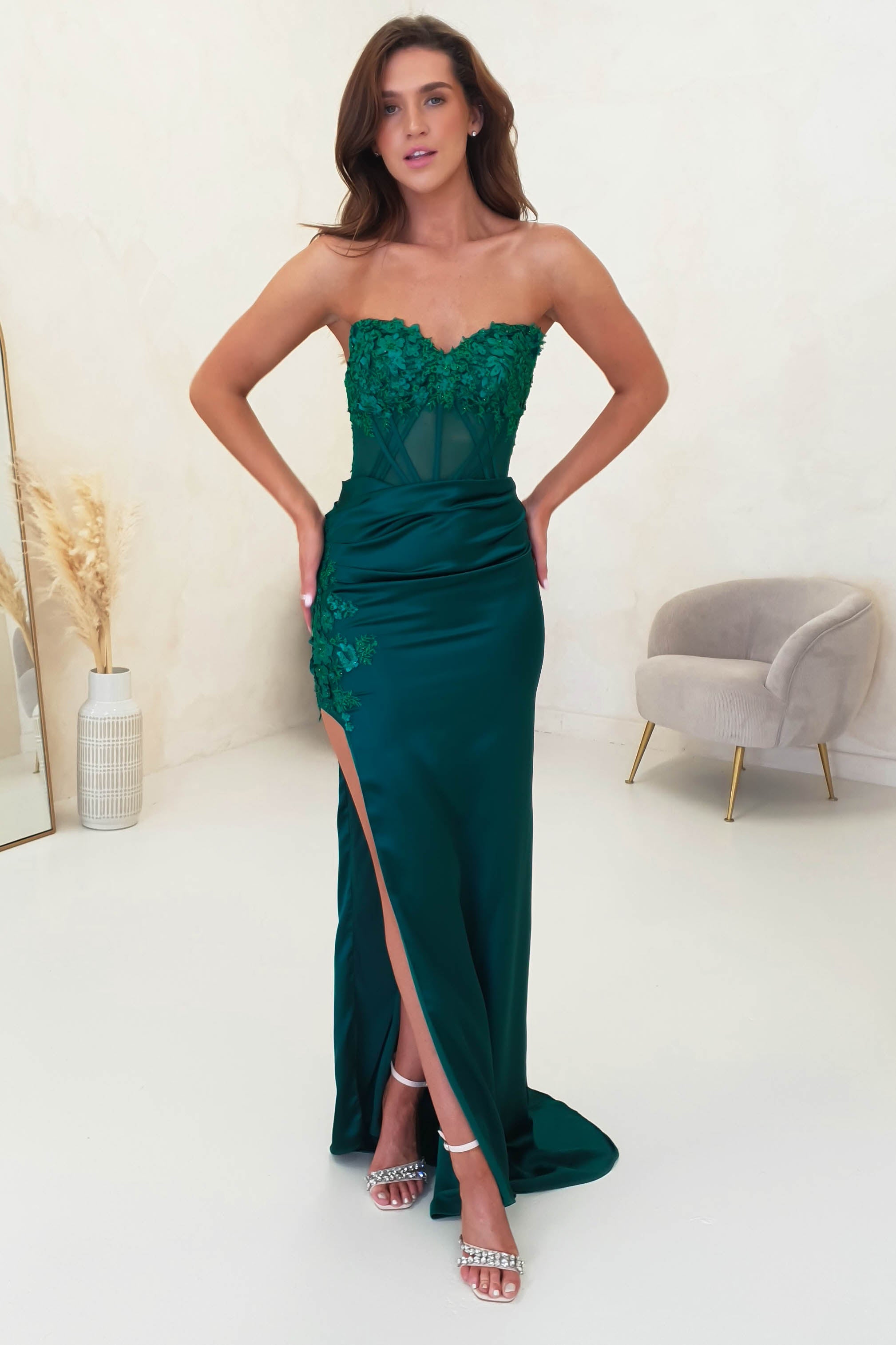 Madonna Strapless Corset Gown | Emerald Green | Oh Hello Clothing