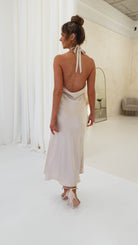Evelyn Halterneck Midi Dress | Champagne | Graduation | Bride To Be Hen Dress | Oh Hello Clothing