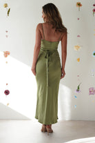 Everleigh Soft Satin Midi Dress Olive | Wedding Guest Dress | Midi | Satin | Oh Hello Clothing