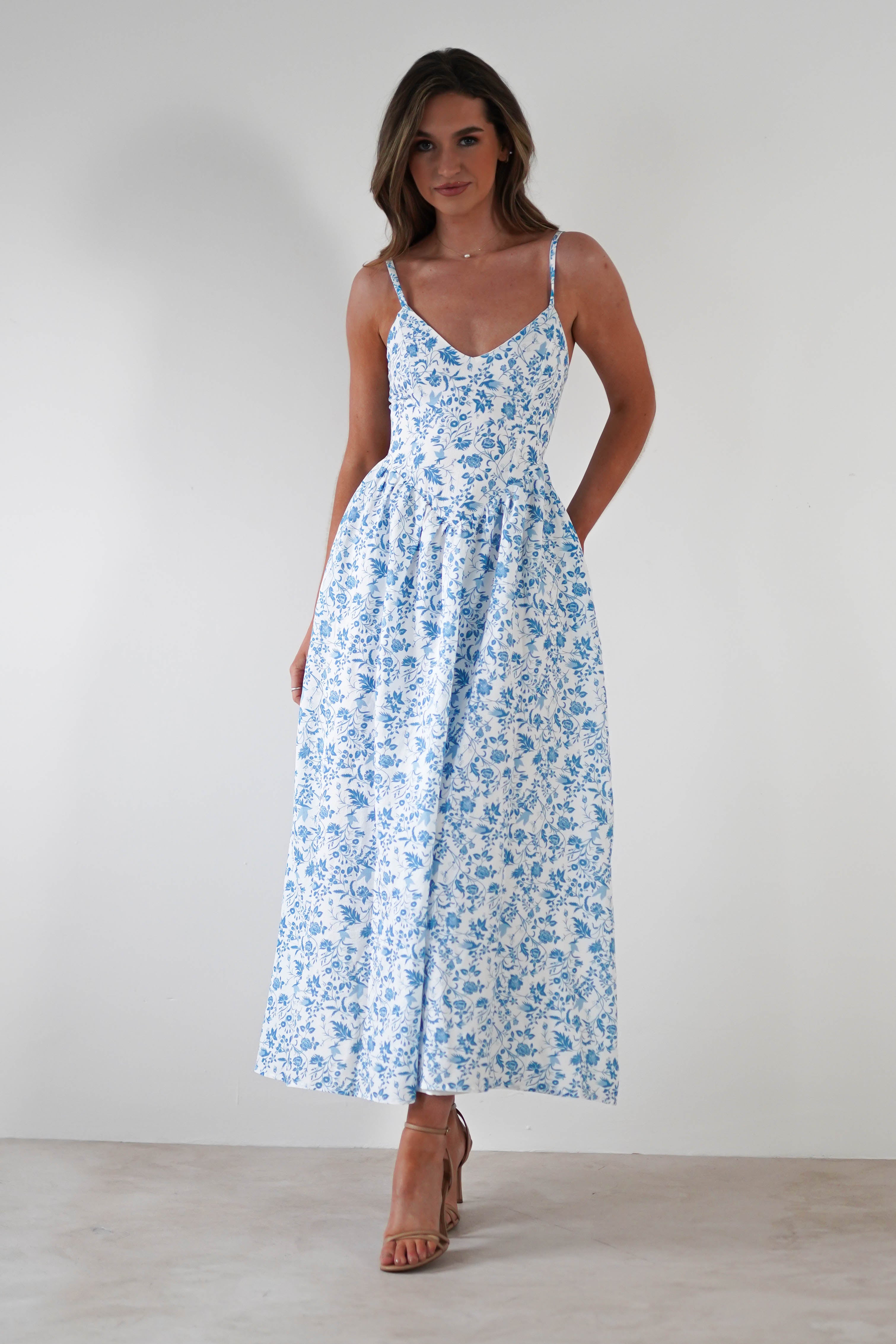 Carolyn Floral Print Maxi Dress Blue/White | Wedding Guest Dress | Maxi | Oh Hello Clothing