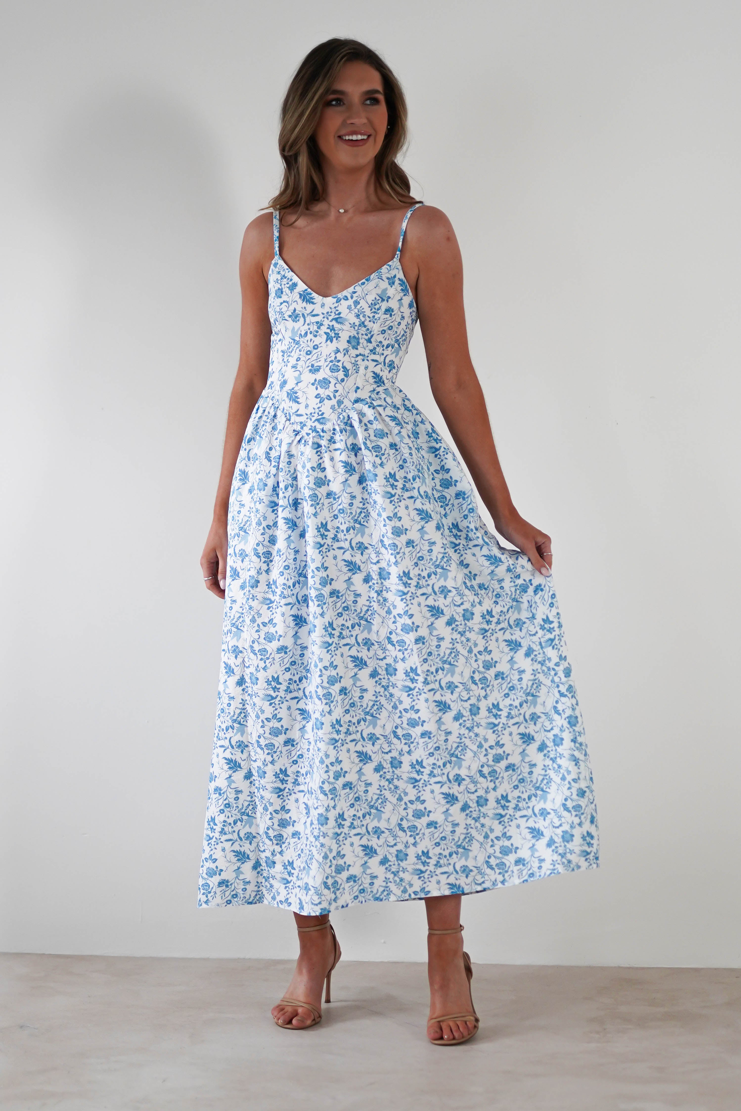 Carolyn Floral Print Maxi Dress Blue/White | Wedding Guest Dress | Maxi | Oh Hello Clothing