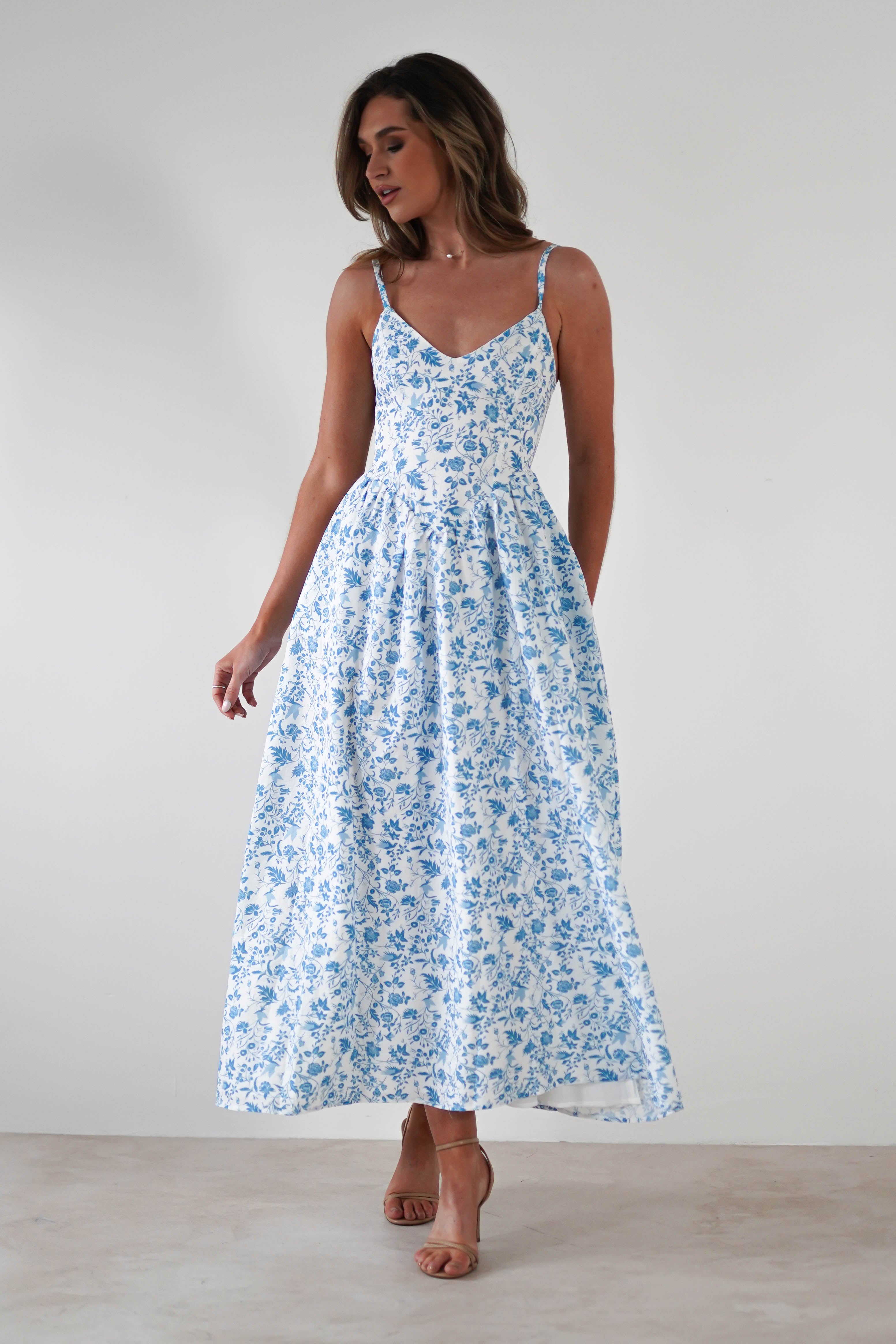 Carolyn Floral Print Maxi Dress Blue/White | Wedding Guest Dress | Maxi | Oh Hello Clothing