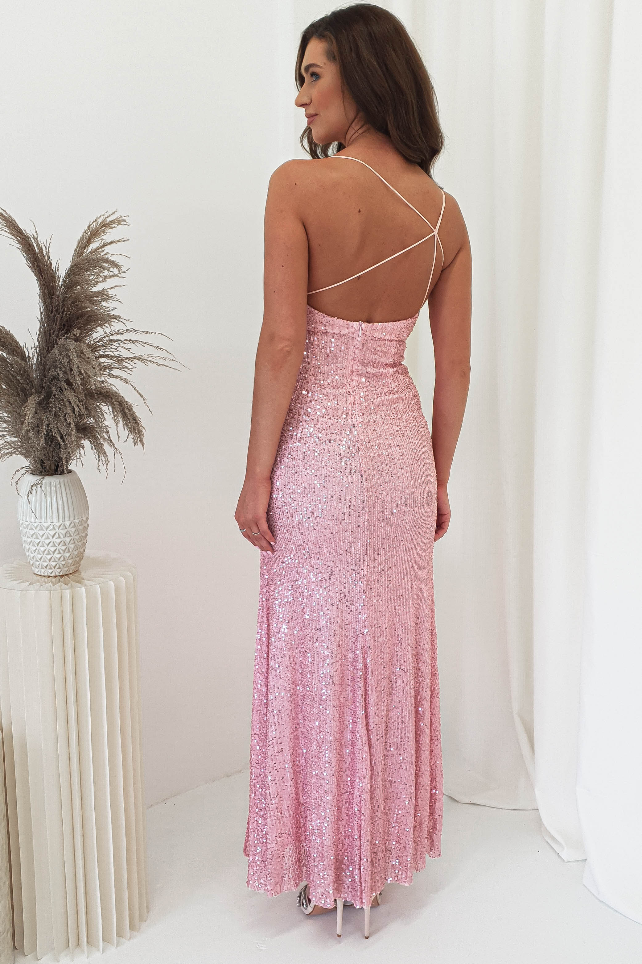 Abella Sequin Maxi Gown | Baby Pink | Debs & Prom | Formal Gown | Oh Hello Clothing