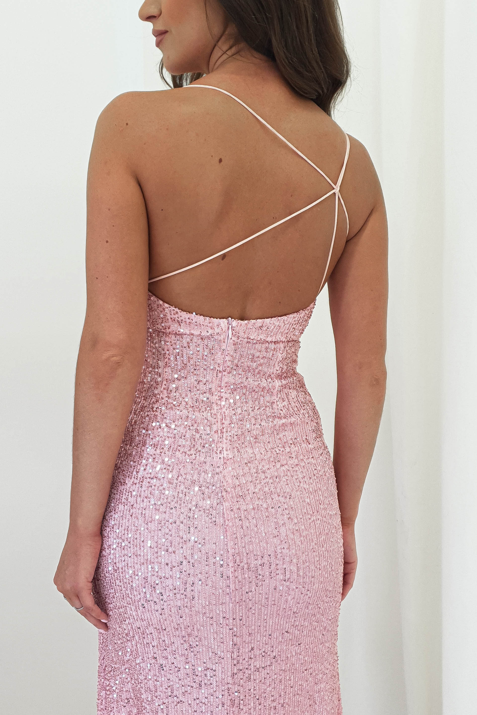 Abella Sequin Maxi Gown | Baby Pink | Debs & Prom | Formal Gown | Oh Hello Clothing
