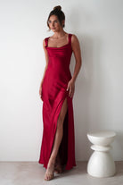 Riviera Soft Satin Maxi Gown | Berry Red | Debs & Prom | Formal Gown | Oh Hello Clothing
