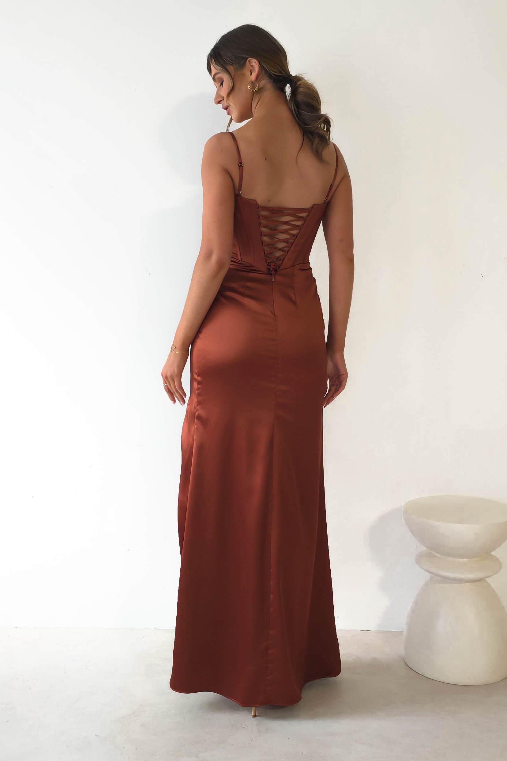 Maja Satin Corset Gown | Rust | Debs & Prom | Formal Gown | Oh Hello Clothing
