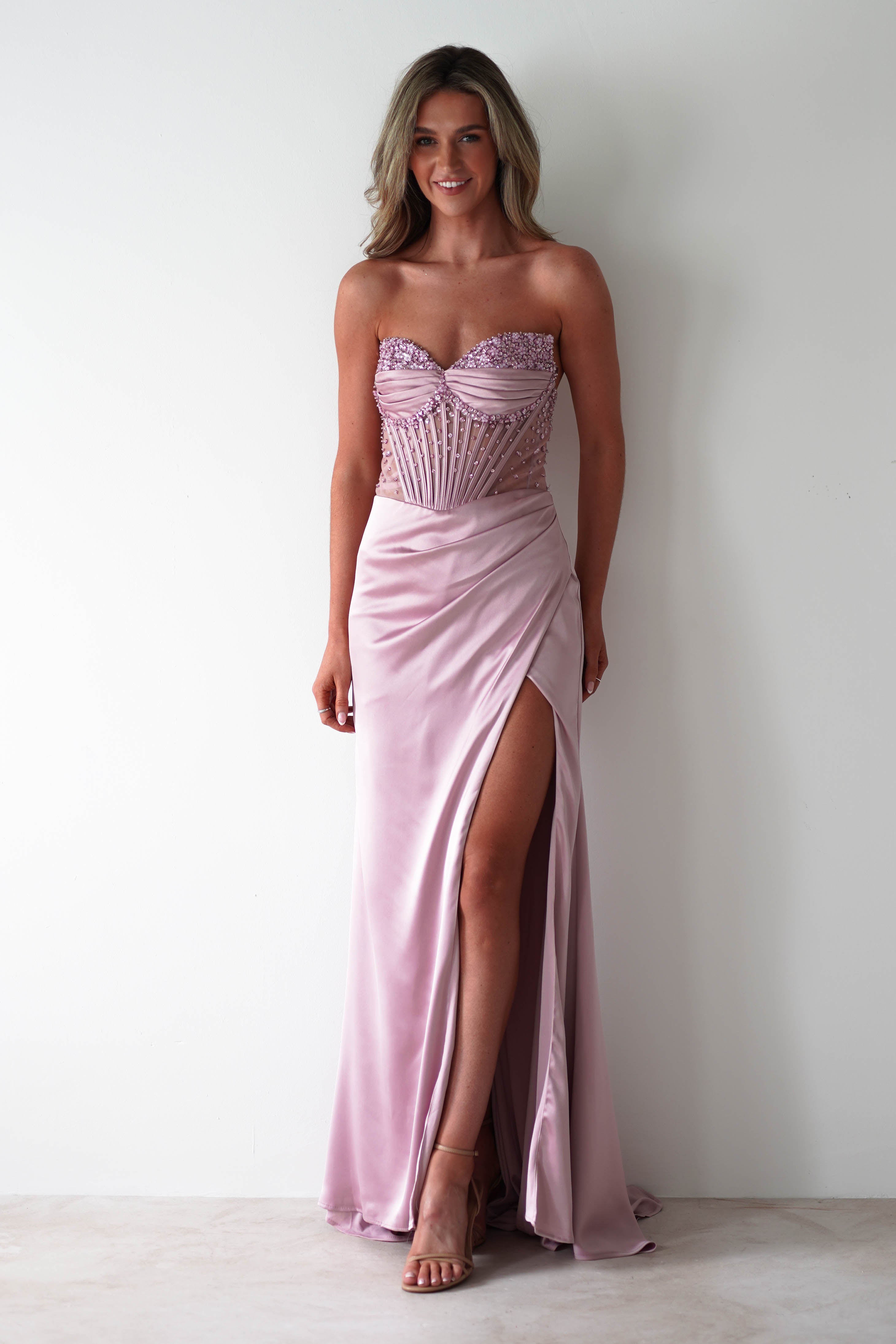 Theodora Strapless Embellished Gown | Mauve | Debs & Prom | Formal Gown | Oh Hello Clothing