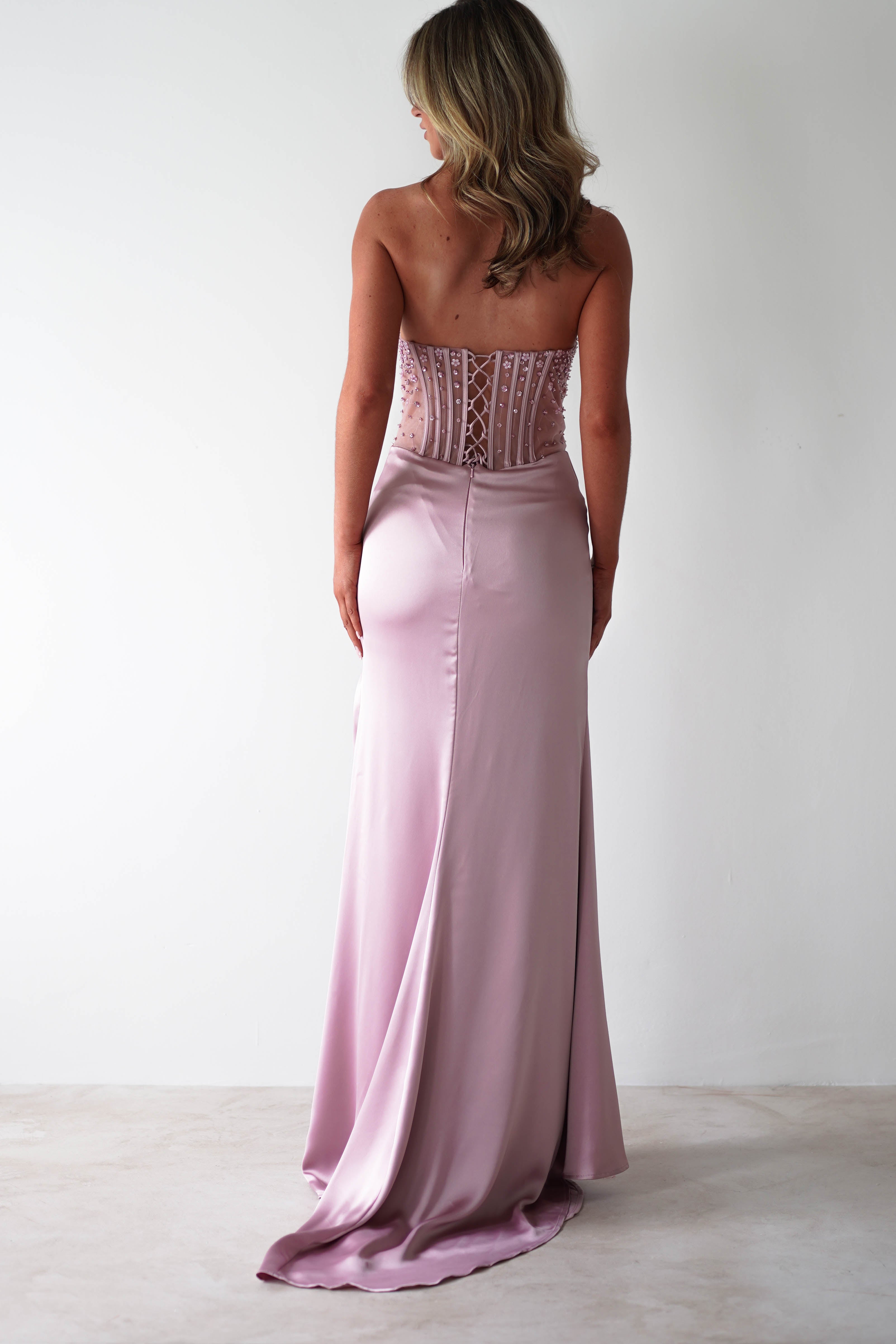 Theodora Strapless Embellished Gown | Mauve | Debs & Prom | Formal Gown | Oh Hello Clothing