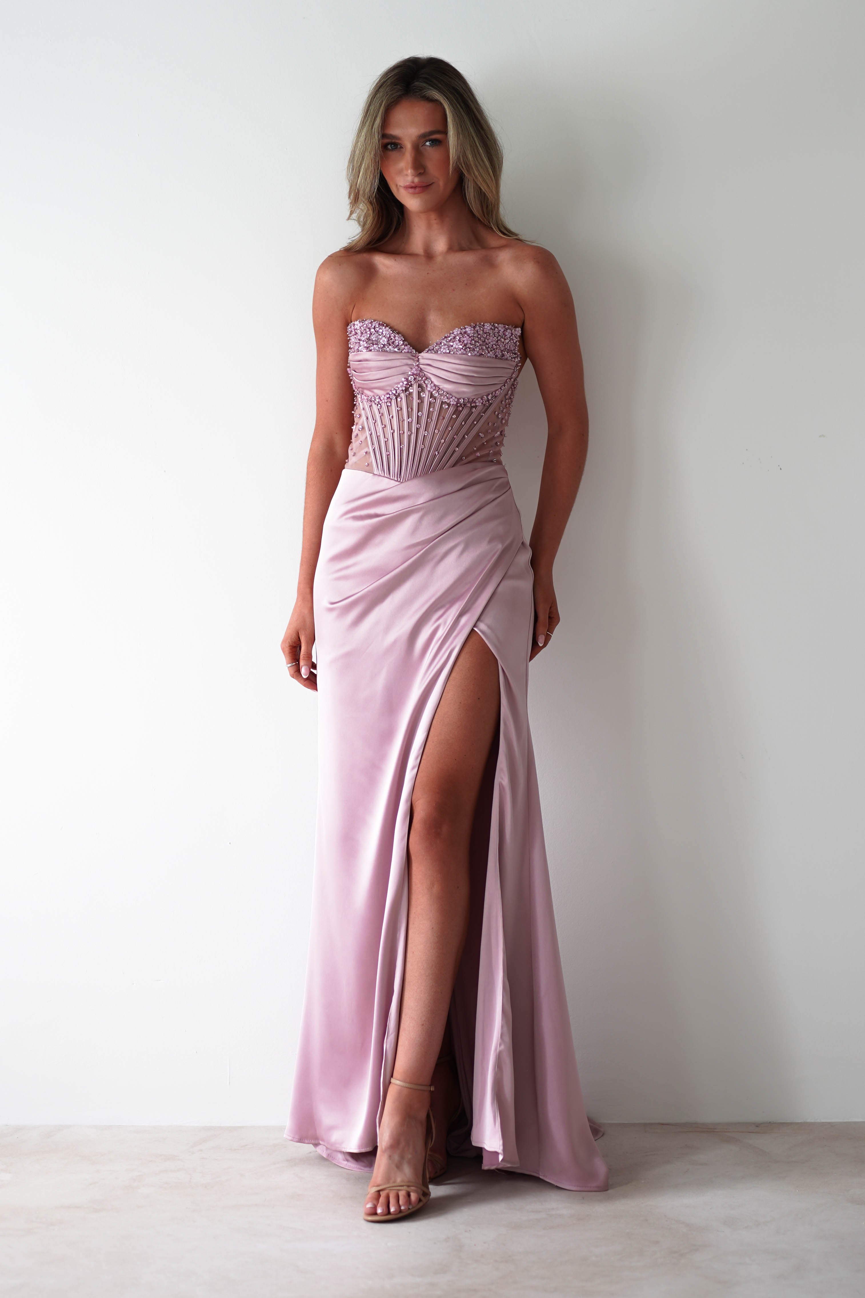 Theodora Strapless Embellished Gown | Mauve | Debs & Prom | Formal Gown | Oh Hello Clothing