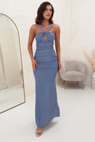 Josie Bodycon Shimmer Gown | Dusty Blue | Debs & Prom | Formal Gown | Oh Hello Clothing