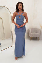 Josie Bodycon Shimmer Gown | Dusty Blue | Debs & Prom | Formal Gown | Oh Hello Clothing
