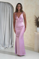 Phillipa Soft Satin Tie Stap Maxi Gown | Pink | Debs & Prom | Formal Gown | Oh Hello Clothing