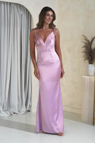 Phillipa Soft Satin Tie Stap Maxi Gown | Pink | Debs & Prom | Formal Gown | Oh Hello Clothing