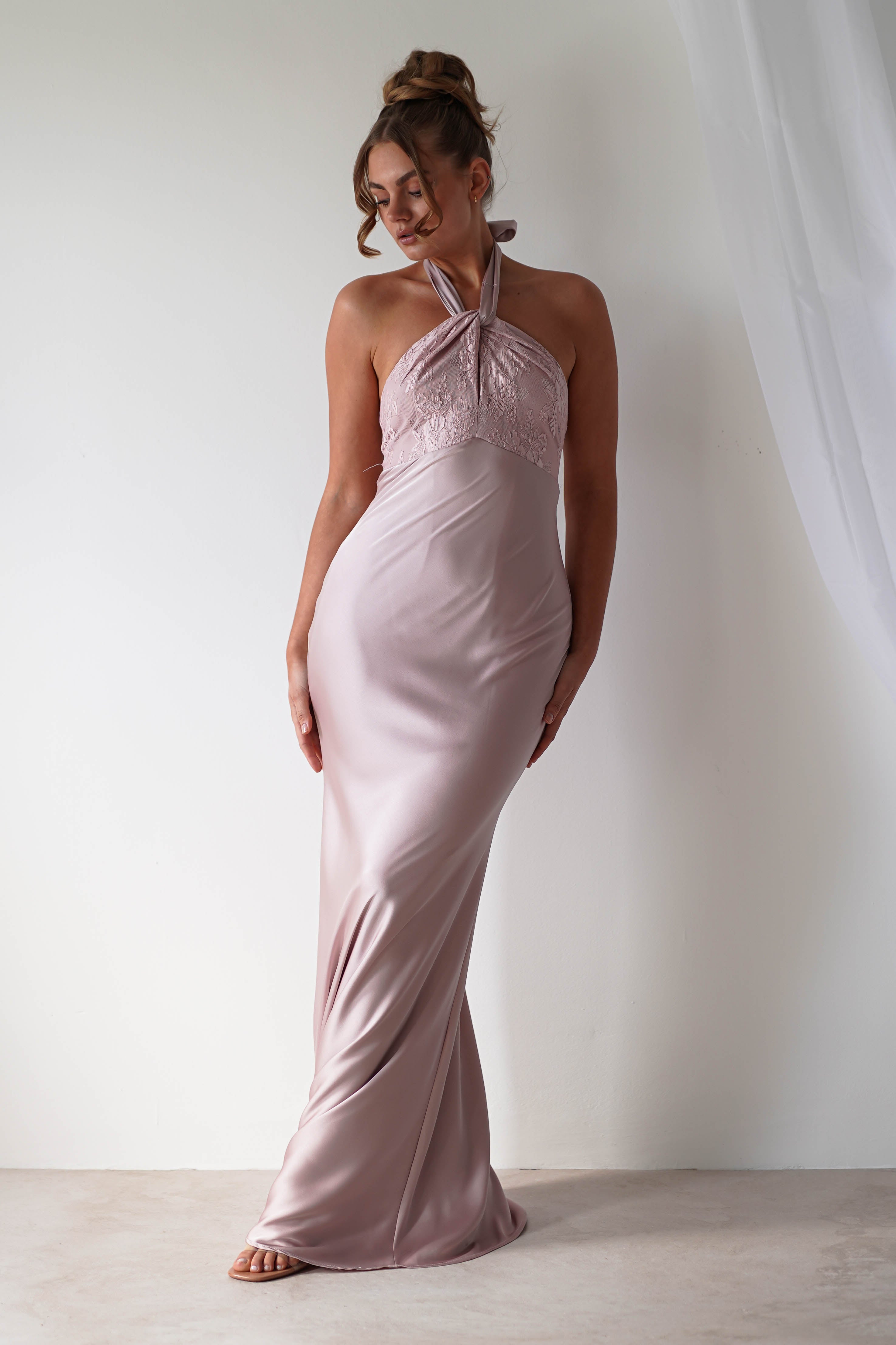 Alice Satin Halterneck Gown | Rose | Debs & Prom | Formal Gown | Oh Hello Clothing