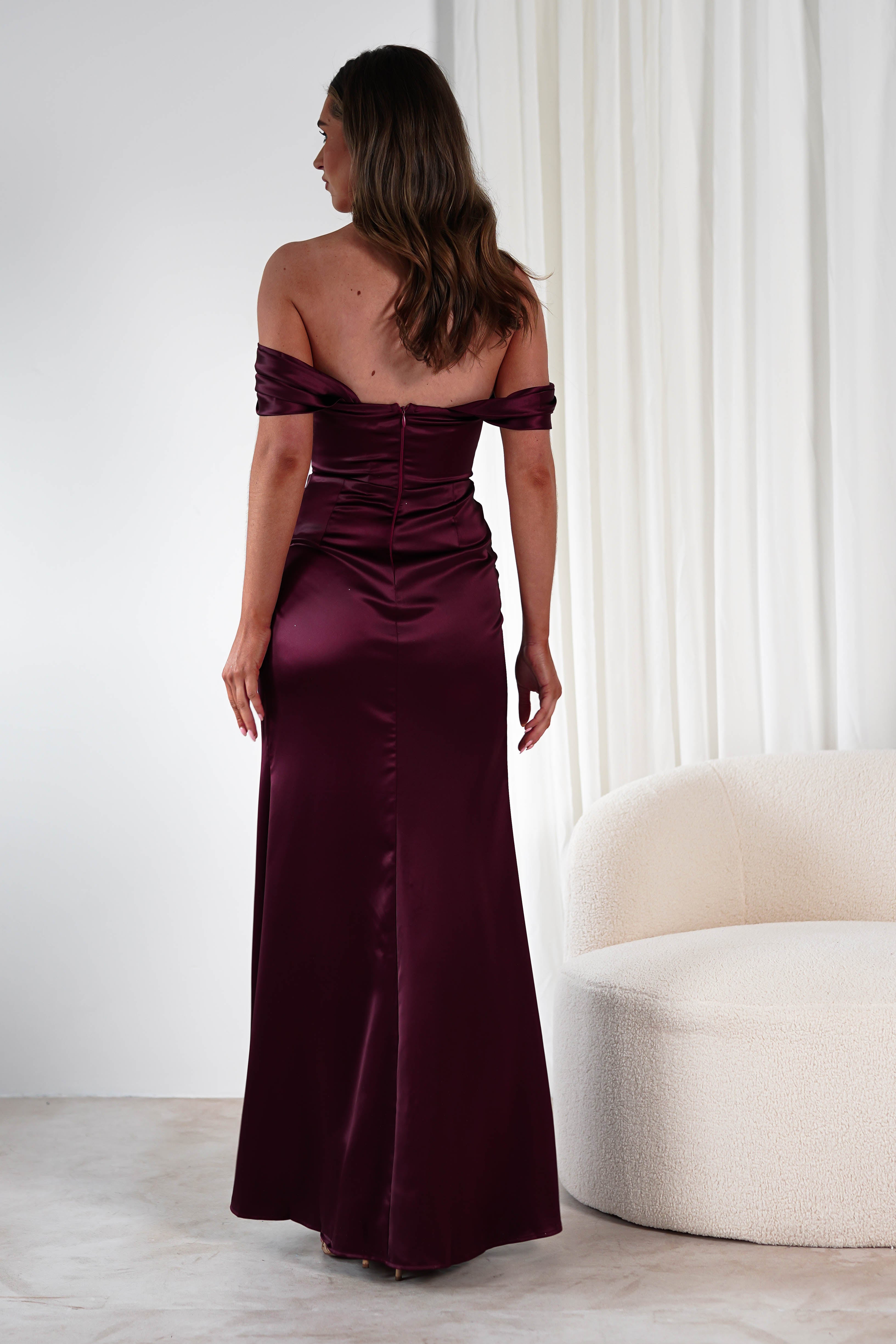 Monica Off The Shoulder Gown | Wine | Debs & Prom | Formal Gown | Oh Hello Clothing