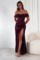 Monica Off The Shoulder Gown | Wine | Debs & Prom | Formal Gown | Oh Hello Clothing