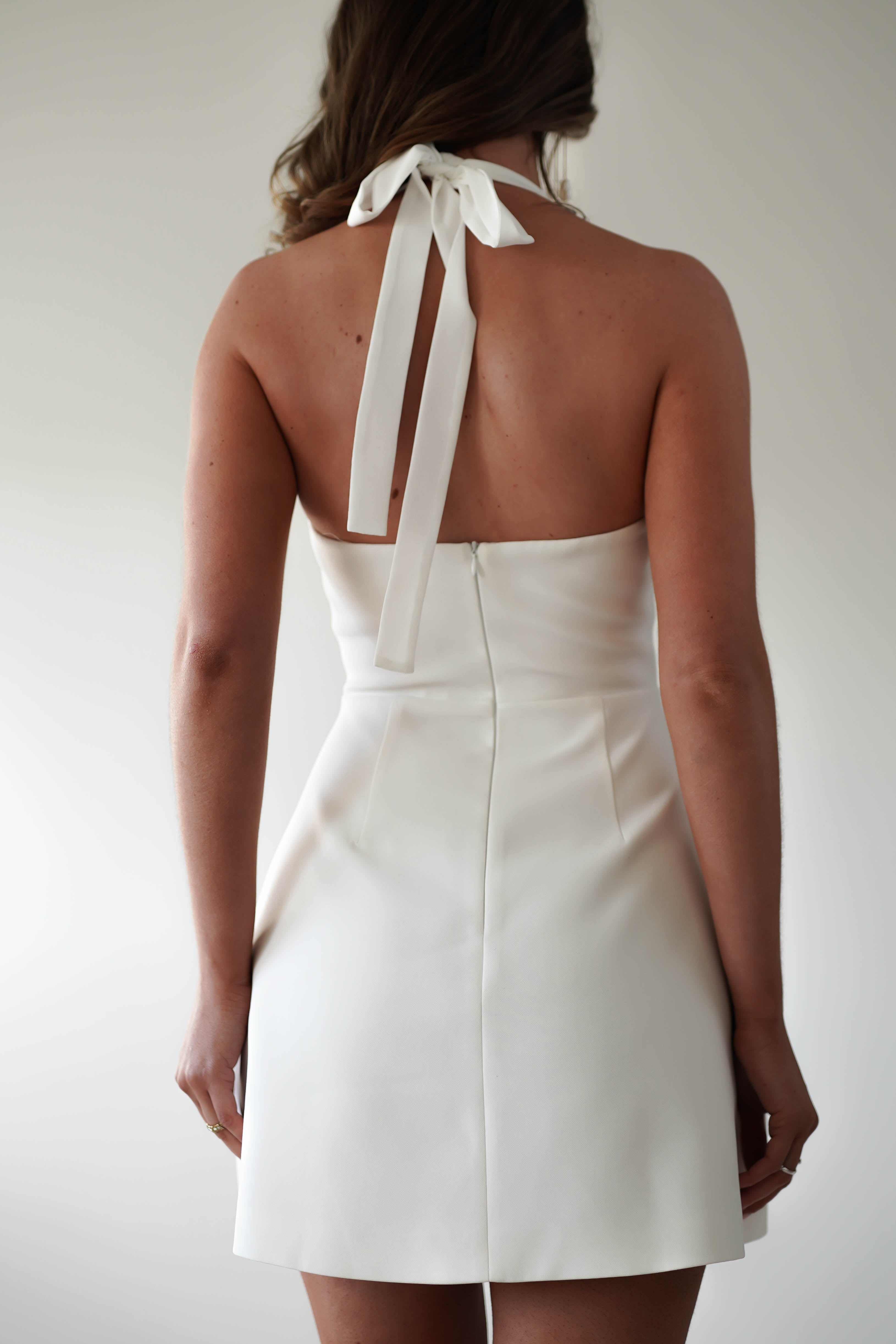 Morocco Halterneck Mini Dress | White | Graduation | Bride To Be Hen Dress | Oh Hello Clothing