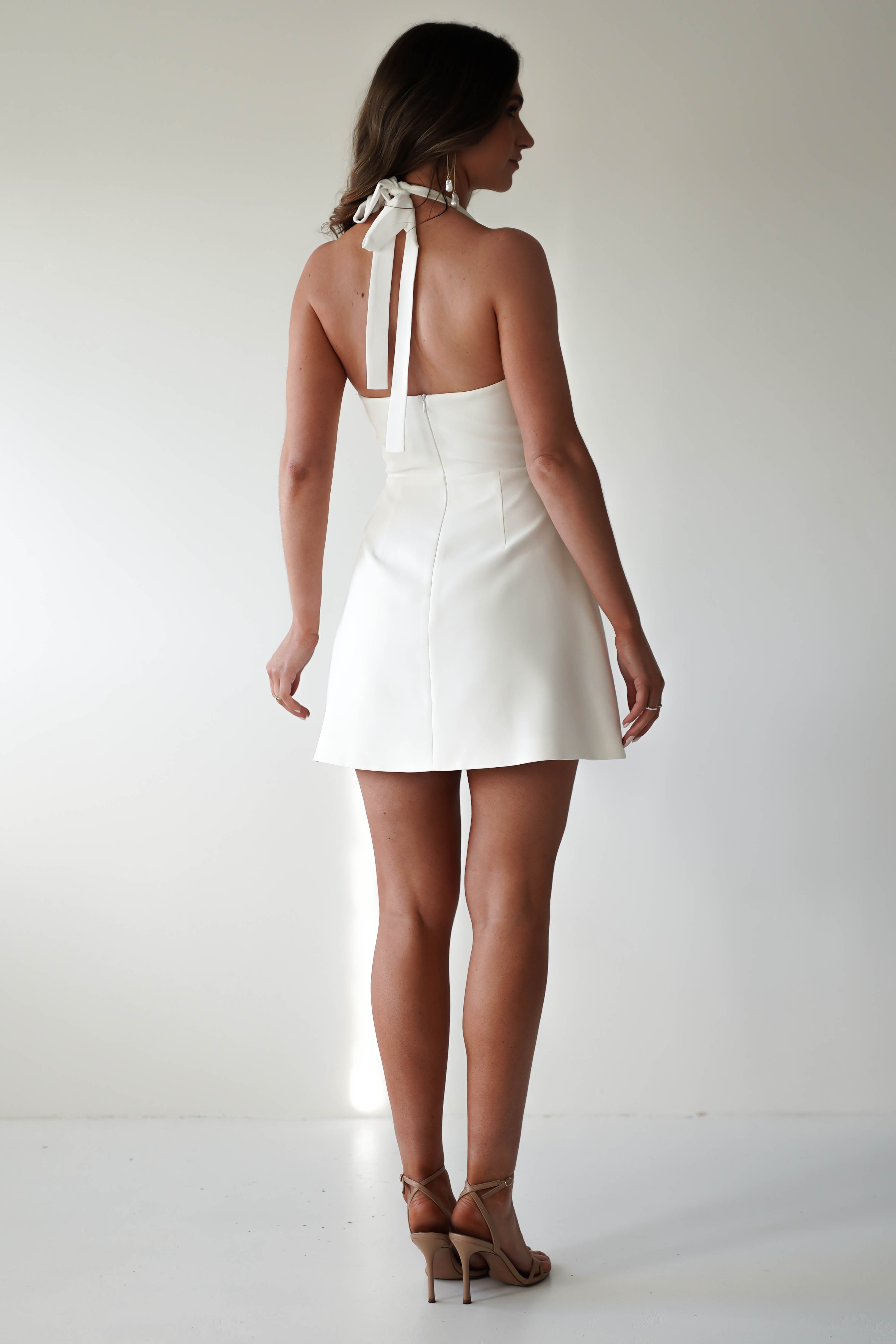 Morocco Halterneck Mini Dress | White | Graduation | Bride To Be Hen Dress | Oh Hello Clothing