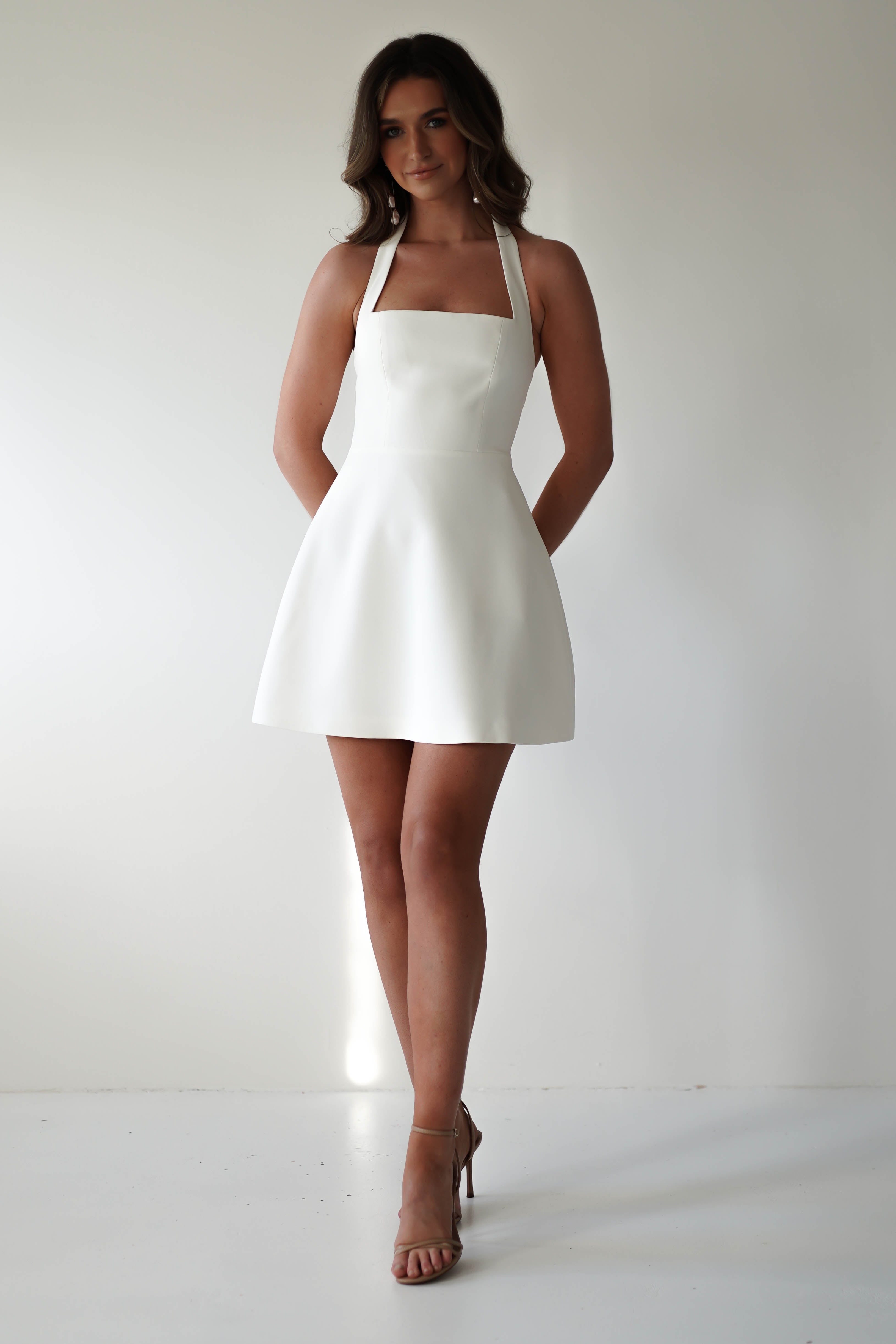Morocco Halterneck Mini Dress | White | Graduation | Bride To Be Hen Dress | Oh Hello Clothing