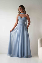 Oh Hello Clothing Women > Clothing > Dresses * DONE - Nicolette Strapless Chiffon Maxi Gown | Dusty Blue