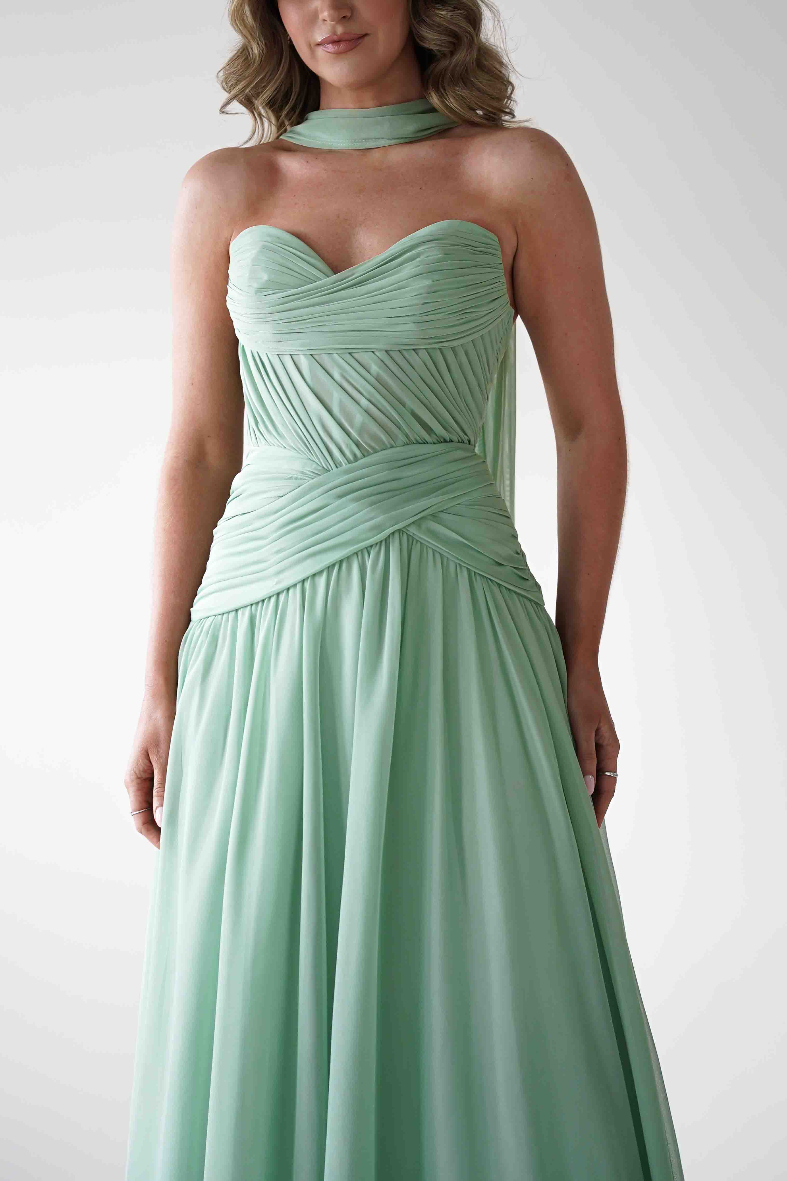 Oh Hello Clothing Women > Clothing > Dresses * DONE - Nicolette Strapless Chiffon Maxi Gown | Sage