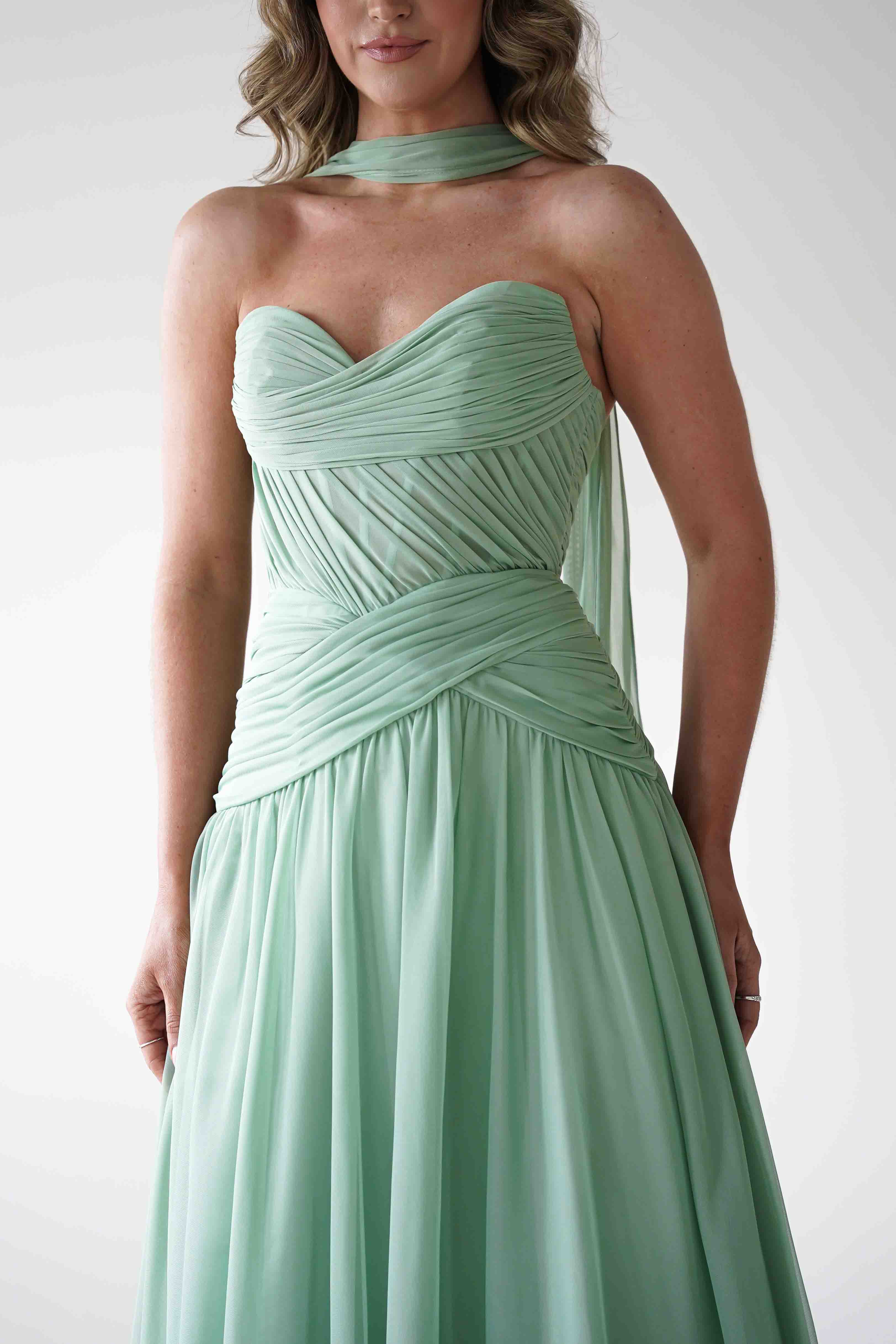 Oh Hello Clothing Women > Clothing > Dresses * DONE - Nicolette Strapless Chiffon Maxi Gown | Sage