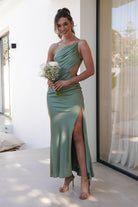 Lyra Soft Matte Satin Maxi Dress Olive | Wedding Guest Dress | Maxi | Satin | Oh Hello Clothing