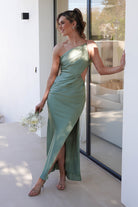 Lyra Soft Matte Satin Maxi Dress Olive | Wedding Guest Dress | Maxi | Satin | Oh Hello Clothing