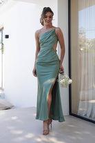 Lyra Soft Matte Satin Maxi Dress Olive | Wedding Guest Dress | Maxi | Satin | Oh Hello Clothing