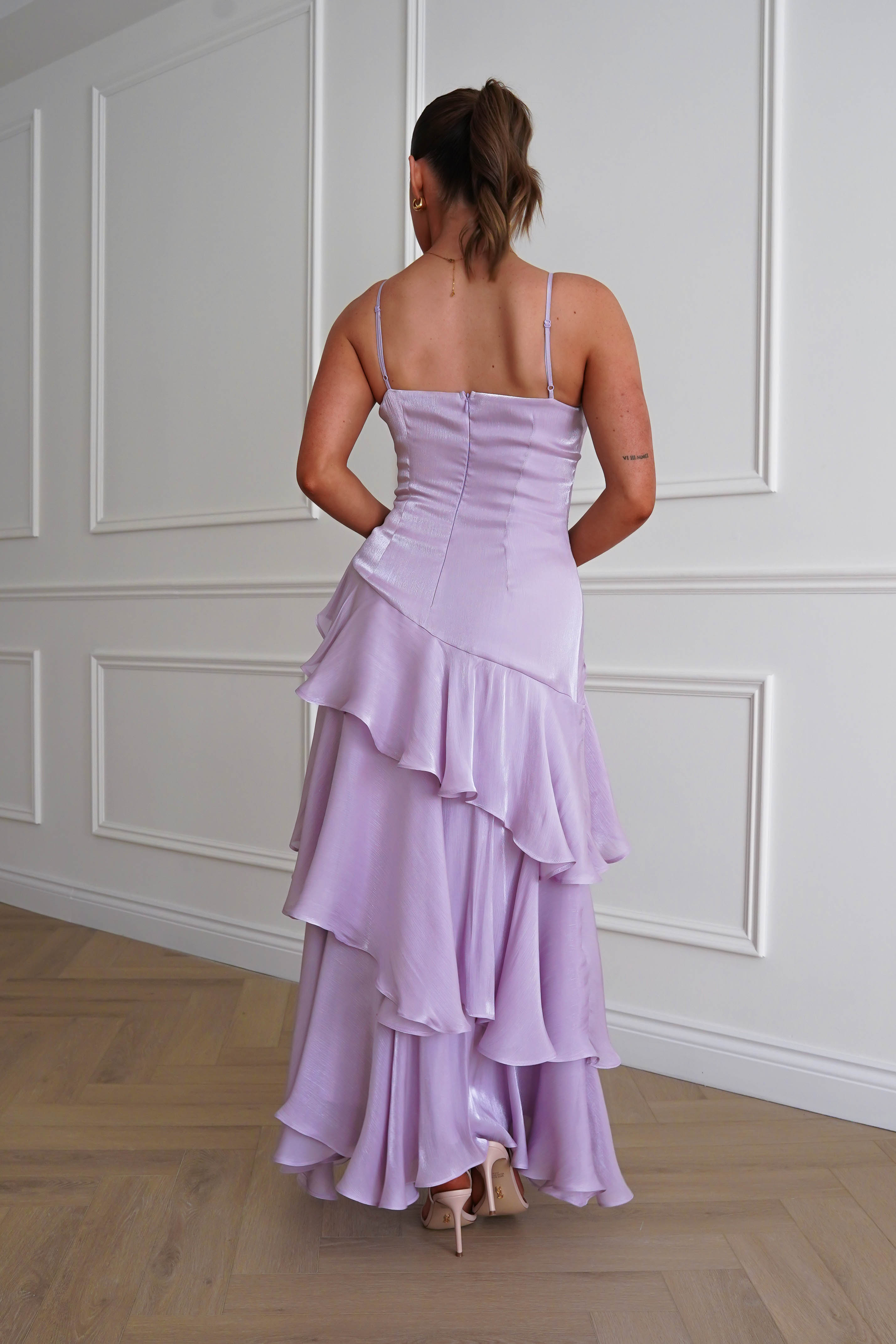 Oh Hello Clothing Women > Clothing > Dresses *DONE - Renee Luminescent Ruffle Maxi Dress | Lilac